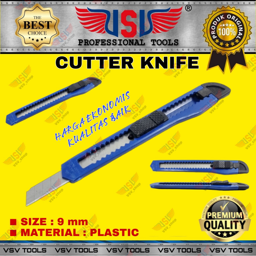 VSV Pisau Cutter Kecil 9mm Cutter Knife Plastik GOOD QUALITY HS-05