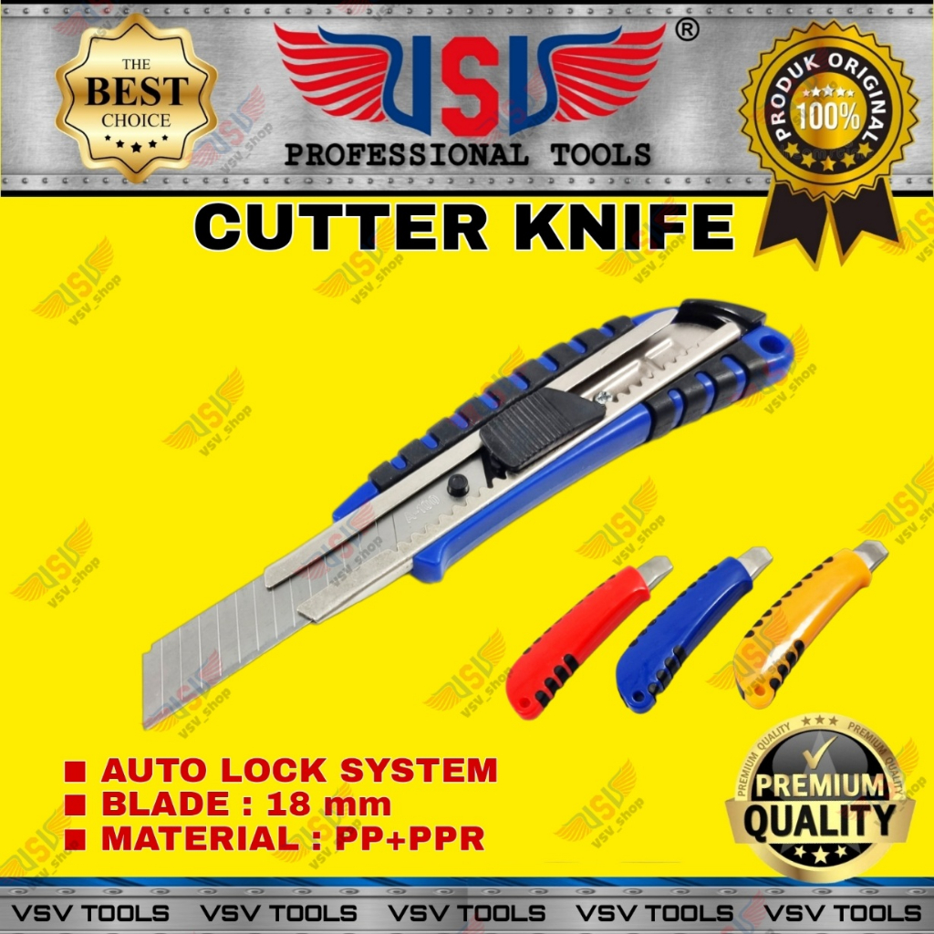 VSV Pisau Cutter Besar 18mm Bahan PP Cutter Knife Auto-Lock HS-07