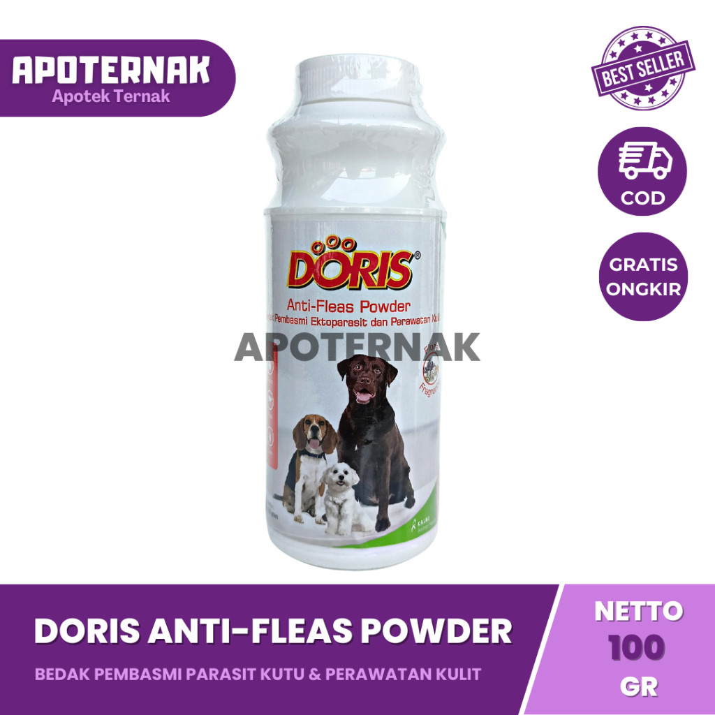 DORIS POWDER / DORIS BEDAK Anjing | Doris Anti Fleas &amp; Doris Skin Care 100 gram | Bedak Pembasmi Kutu Anjing dan Perawatan Kulit Rambut Anjing | Kututox Bedak