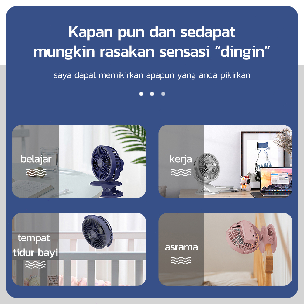 Kadonio Kipas Mini USB Clip Mini Fan Rotating Kipas Angin Meja Mini Jepit Portable USB kipas angin kecil kipas angin murah