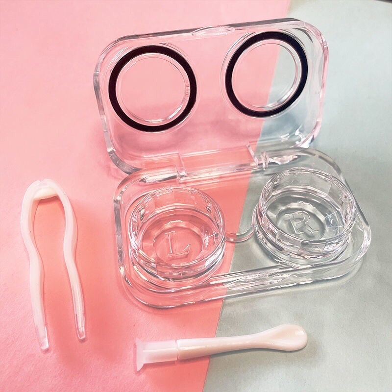 Softlens case bening bahan akrilik plastik tempat kontak lensa + penjepit + tongkat