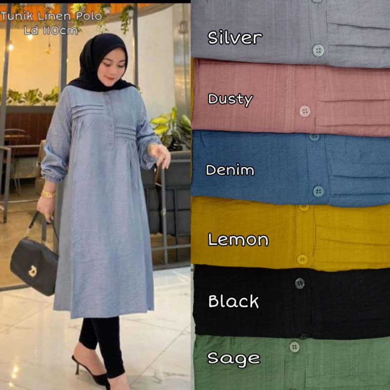 TERBARUTUNIK POLO LINEN/TUNIK/PAKAIAN WANITA/TUNIK MASA KINI.