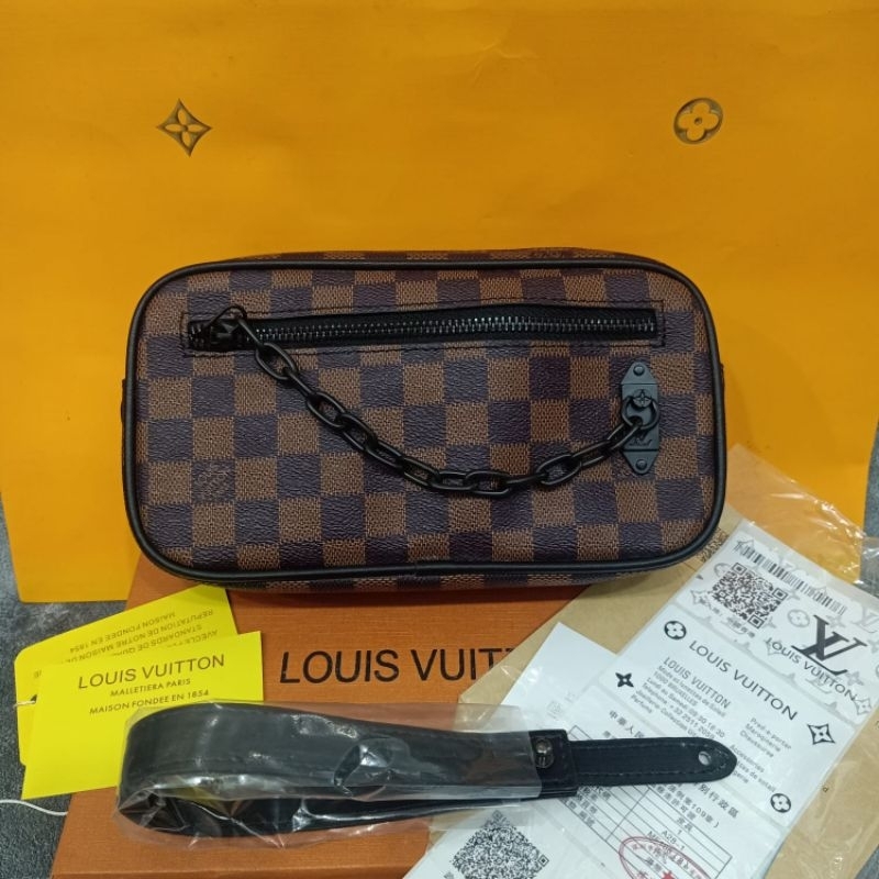 Handbag LV Pochette volga Damier Brown Clutch Tas Tangan Import