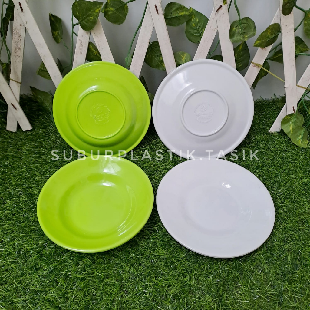 [6 & 12 pcs] Piring Kecil Melamine Bulat Pisin Hijau Putih Tebal Tatakan Gelas Kopi Teh Kue Saji