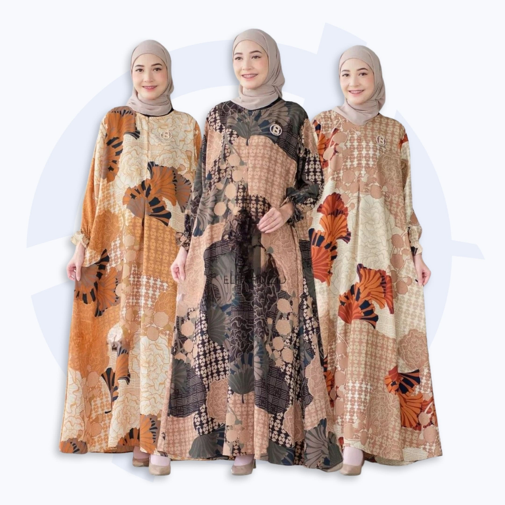Baju Gamis Wanita Pesta Mewah Elegan Dress Satin Silk Motif Batik Modern Muslim Kekinian LD 110 AFAZ