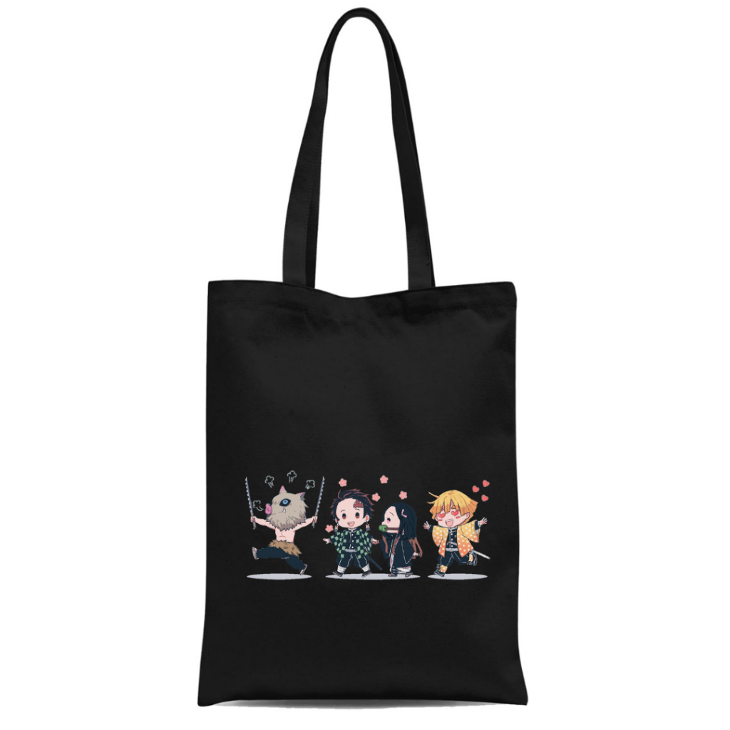 Totebag resleting DTF Demon slayer anime jepang series merchanidse tas kuliah kampus kerja viral || Kiiyoomii ||