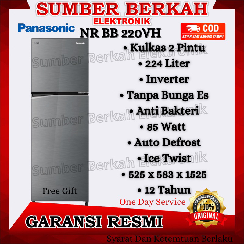 kulkas Panasonic 2 pintu inverter 224 liter 85 watt NR BB220V H Glory Grey 220 promo