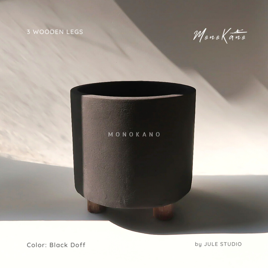 Pot Tanaman Besar D15 Waterproof Black Doff/Noir/Kaki Kayu/Wooden Legs/Semen Anti Air/Beton/Estetis/