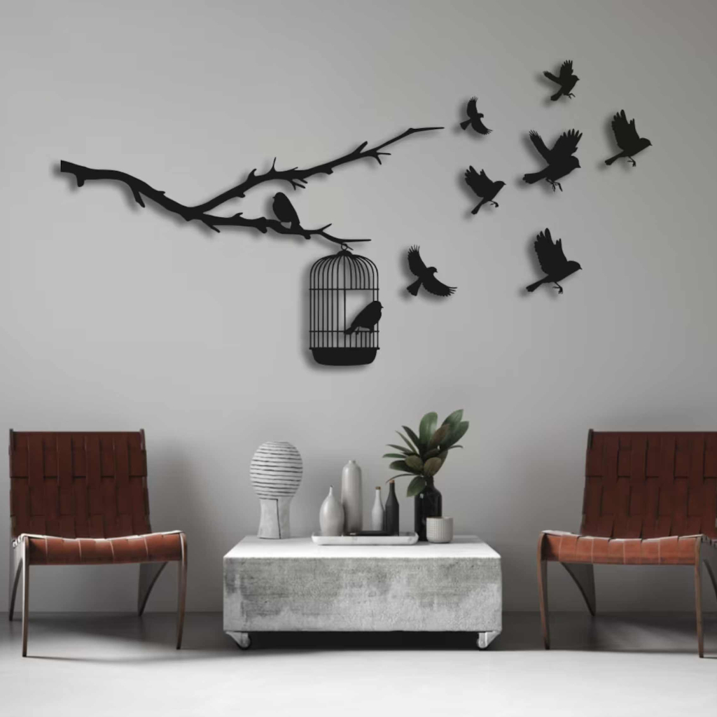 HIASAN DINDING(3D) KREASIKAYU (BUKAN STIKER )KEHIDUPAN BURUNG ART FEATHER  (15X30 CM) DEKORASI DINDI