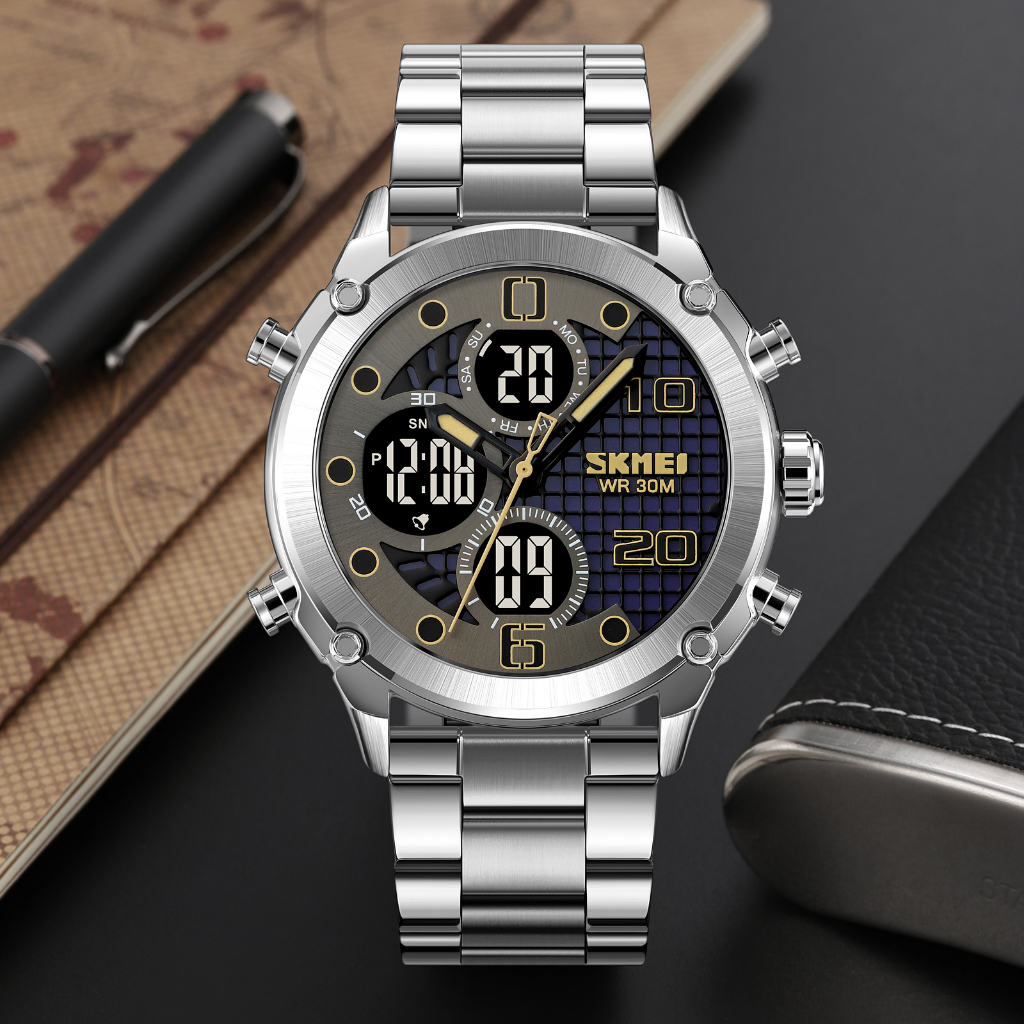 SKMEI 1975 Jam Tangan Pria Digital Analog Tali Stainless Rantai WATCHKITE WKOS