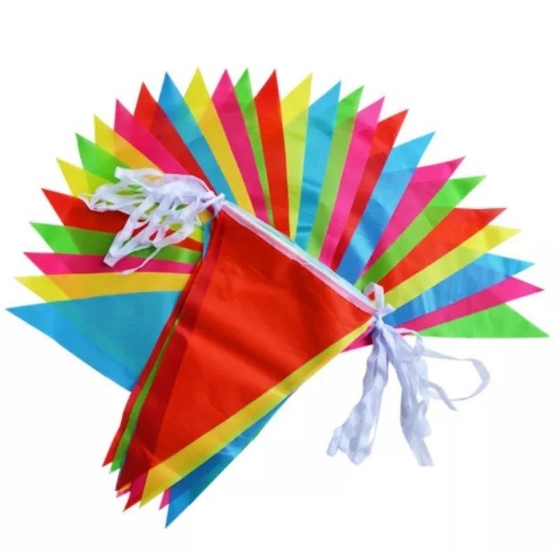 Bendera Kain Festival Segitiga - Harga 1set isi 15 pcs bendera Panjang 5,5M - Banner Flag - Bunting Flag