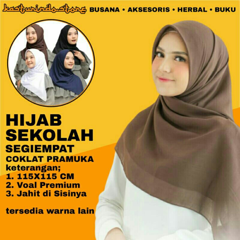 Kerudung Jilbab Hijab Segiempat Segi Empat Coklat Pramuka Sekolah SMP SMA