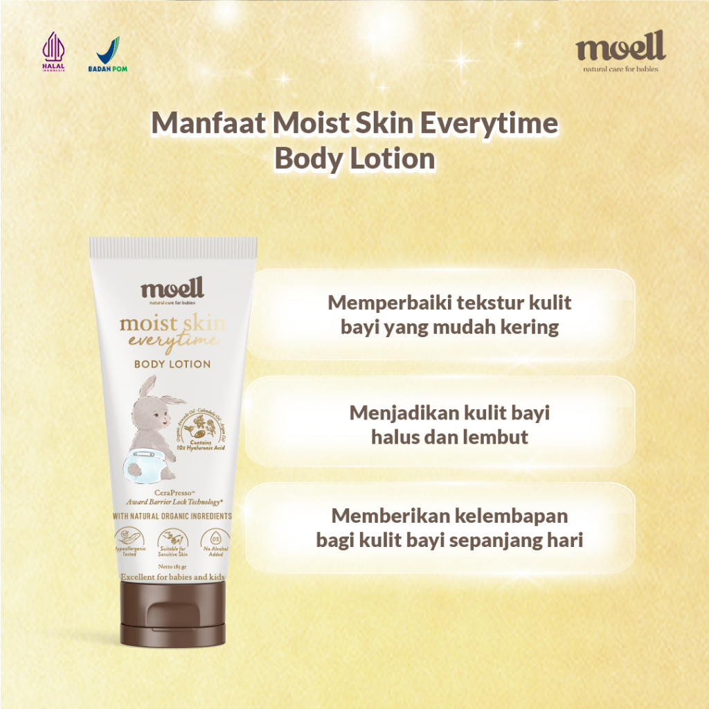 Moell Moist Skin Everytime 185gr / Lotion Pelembab Kulit Baby / Aman Utk Kulit Sensitif / Body Lotion Bayi / Natural Organic / Moell Bekasi