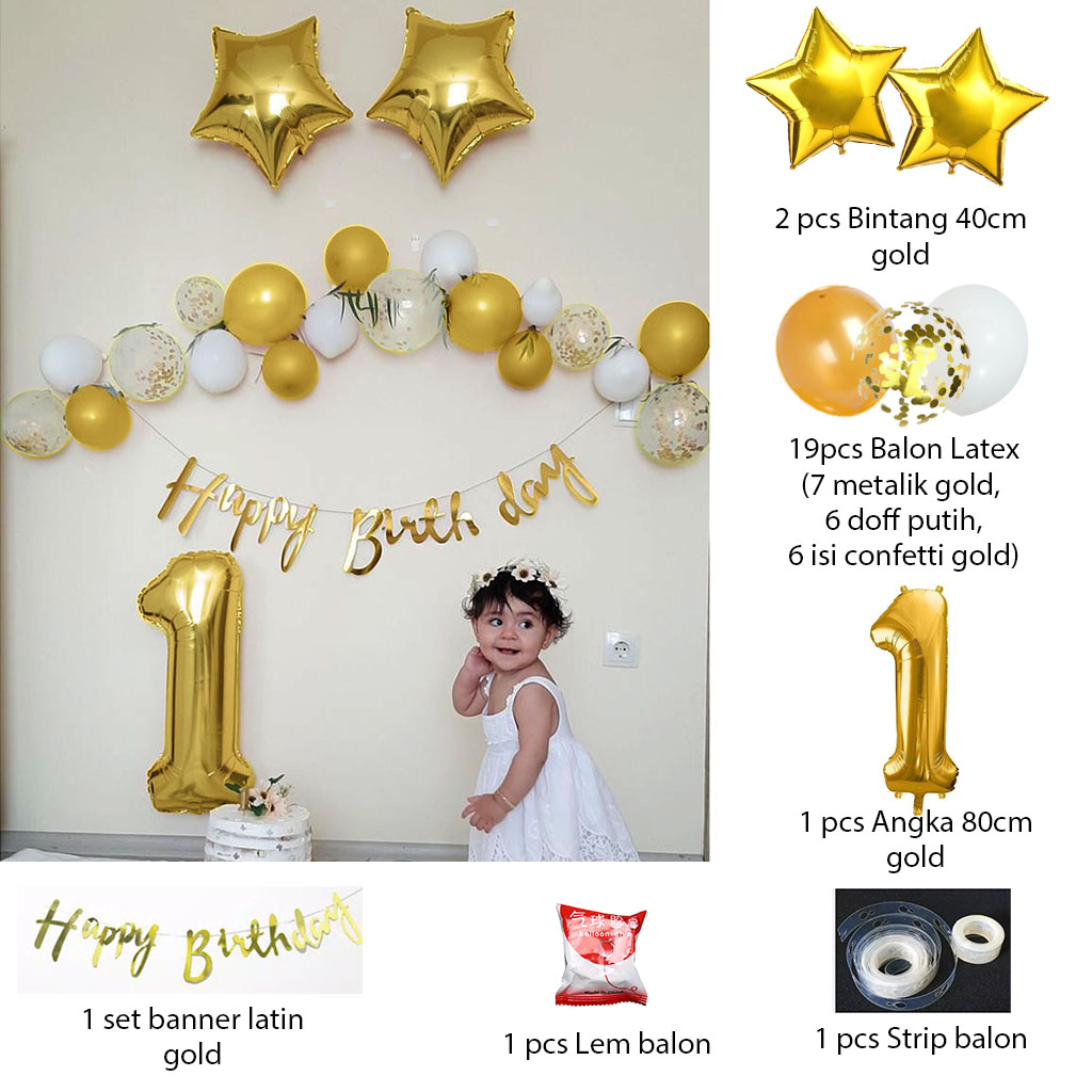 [PAKET] Dekorasi Ulang Tahun Anak CHAIN SIMPLE STAR LATIN Hiasan Birthday Backdrop