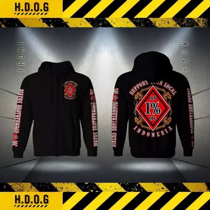 HOODIE SWEATER BIKERS BROTHERHOOD 1% BB MC FULL CUTTON FLEECE SUPPORT YOUR LOCAL INDONESIA BLACK BEST QUALITY CASUAL