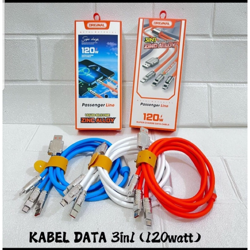 KABEL DATA 120watt 3in1 (MICRO/V8 , TYPE C, IPHONE)