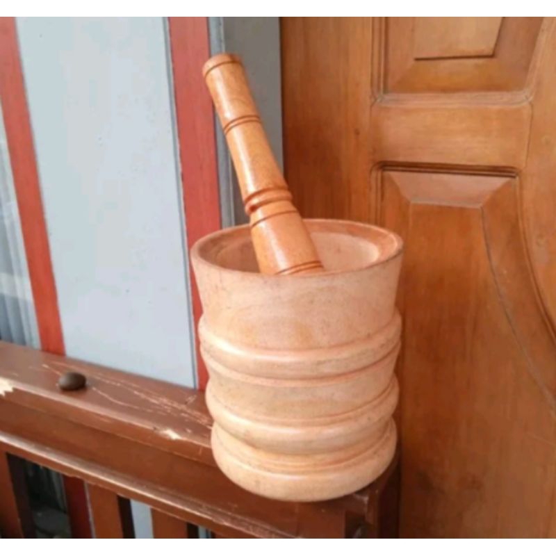 Set Lumpang  + Alu Besar  / Tumbukan dan Lumpang Kayu Mahoni / Tumbukan Jamu Obat / Set lumpang alu 