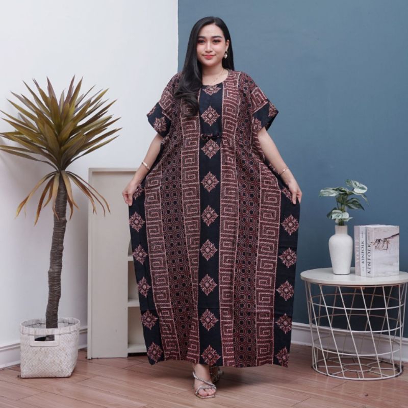 Daster Panjang Motif Rayon Jumbo LD 150 Kekinian kelelawar Bahan Katun Santung Tebal Serut Dada