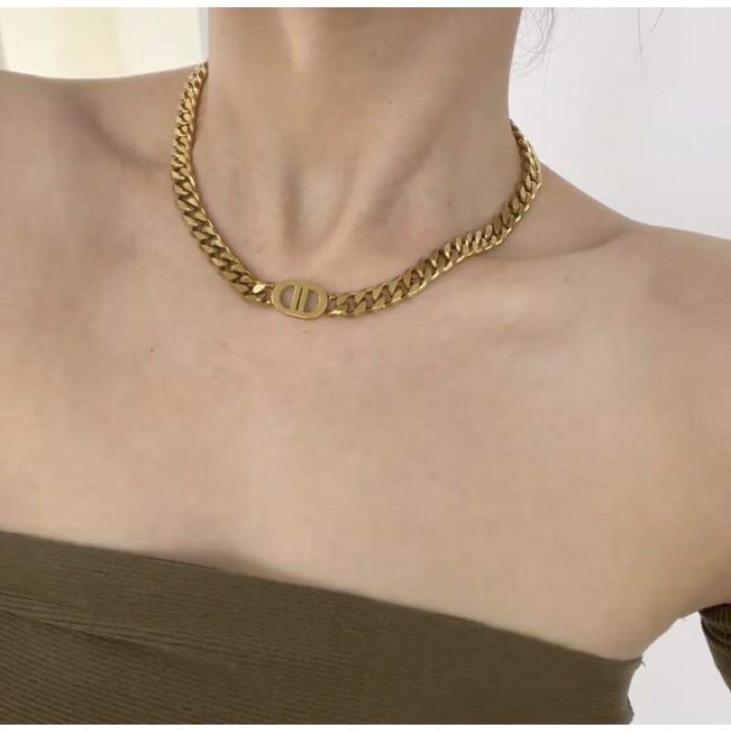 Arryn Necklace Titanium Kalung Rantai Emas Huruf DD (S02)