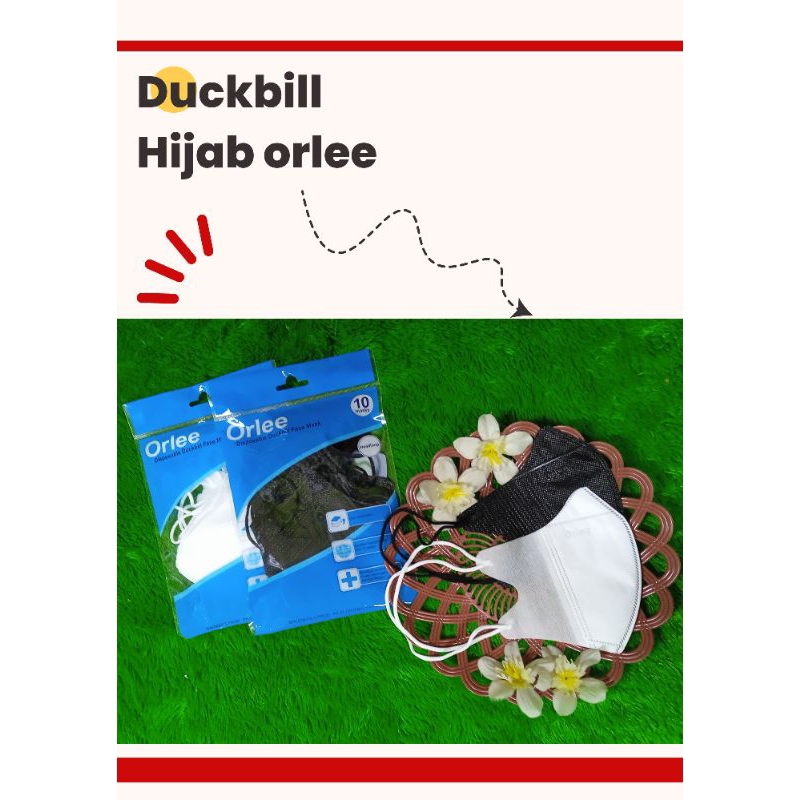 Masker Orlee Duckbill Hijab Emboss Warna Putih Hitam isi 10 pcs