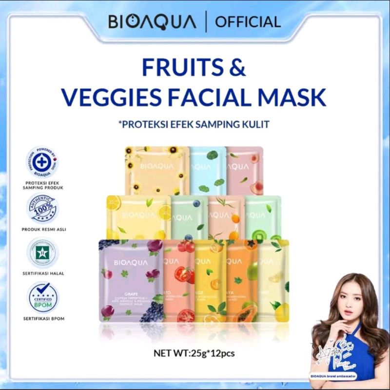 BIOAQUA  ( 12pc Mix ) Sheet Mask Fruits & Veggies facial mask