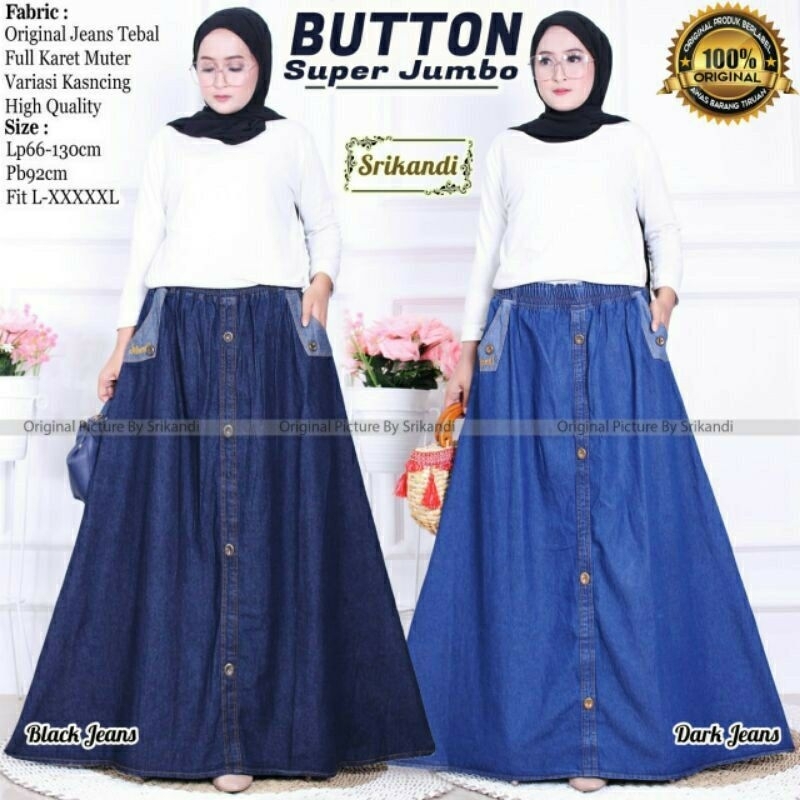 Rok Jeans Super Jumbo - Rok Jeans Wanita super jumbo // Rok Kancing Pinggang Full Karet