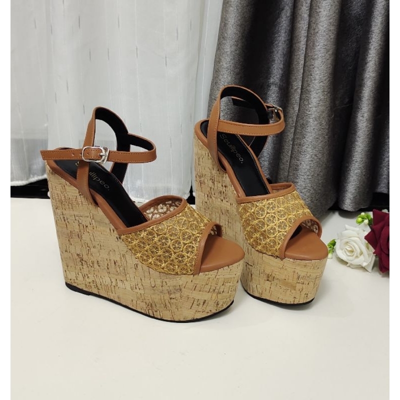 sandal wedges 15cm brukat