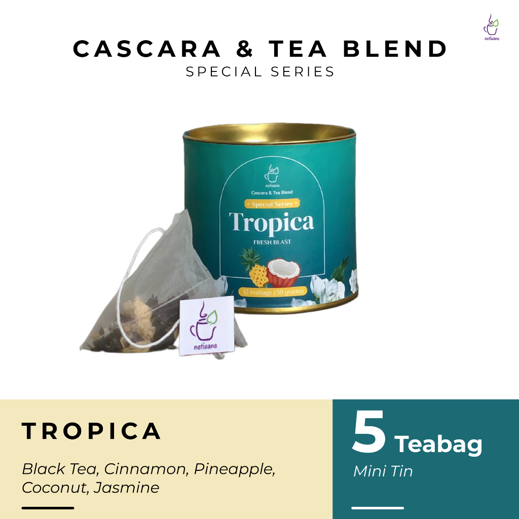 

Netisane Tropica (Black Tea, Cinnamon, Pineapple & Coconut, Jasmine) | Netisane Cascara Blend Special Series | Artisan Tea / Teh Herbal (Mini Tin)