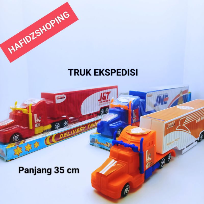Mainan Truk Ekspedisi Kurir Truck Delivery Paket Trailer