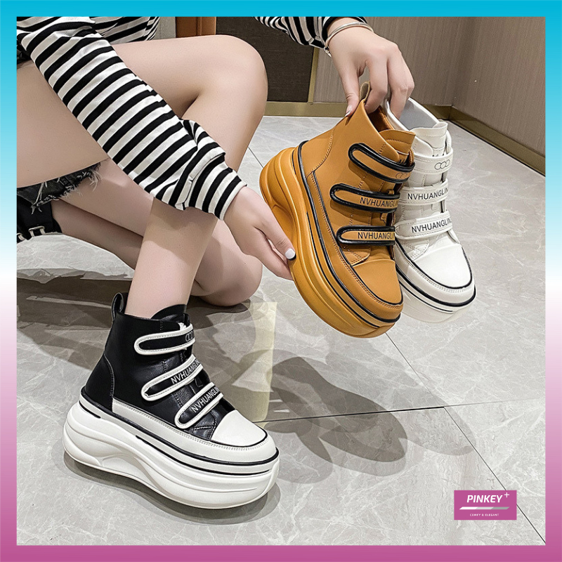 ✅PINKEY P245 Sepatu Sneakers Boots Tinggi Wanita Sneakers Shoes Hak Tebal