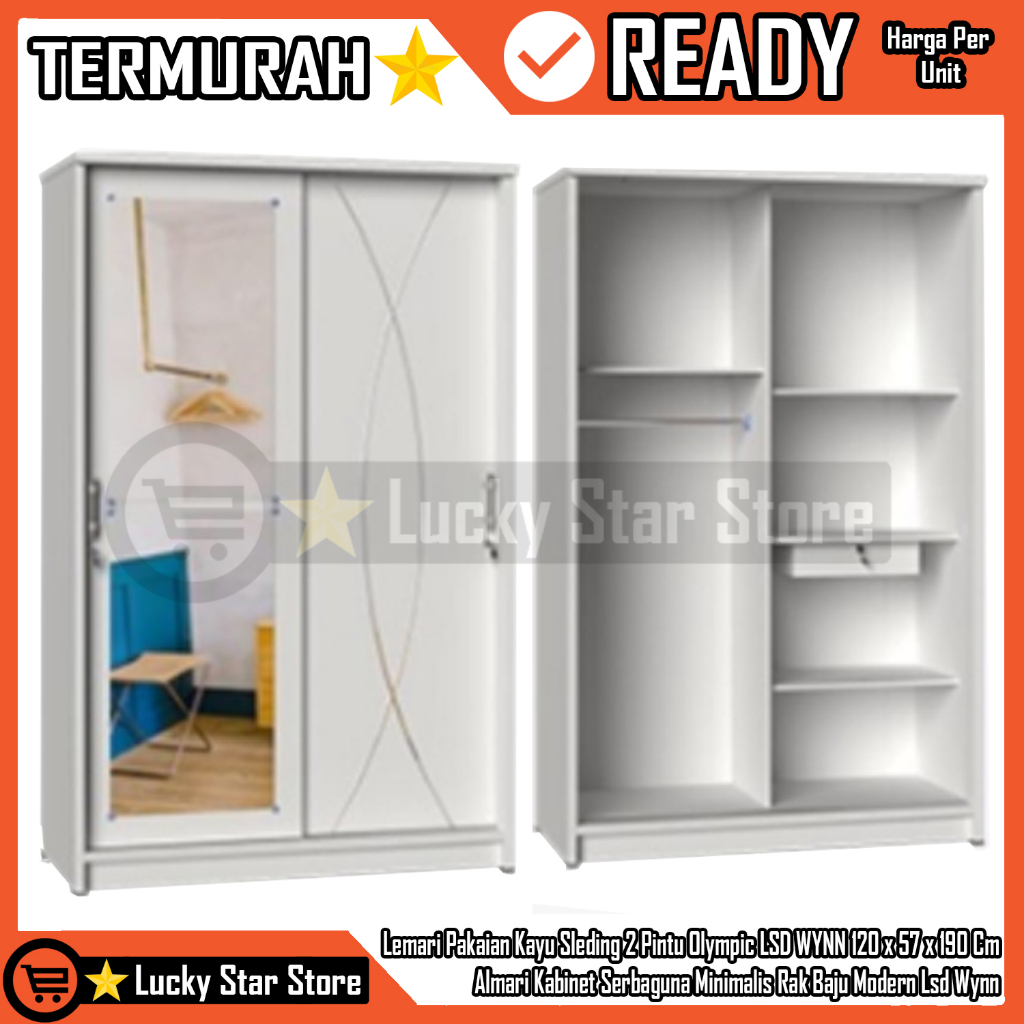 [Instan] Lemari Pakaian Kayu 2 Pintu Sleding Olympic LSD WYNN Baju Wadrobe 120 x 57 x 190 Cm Kabinet