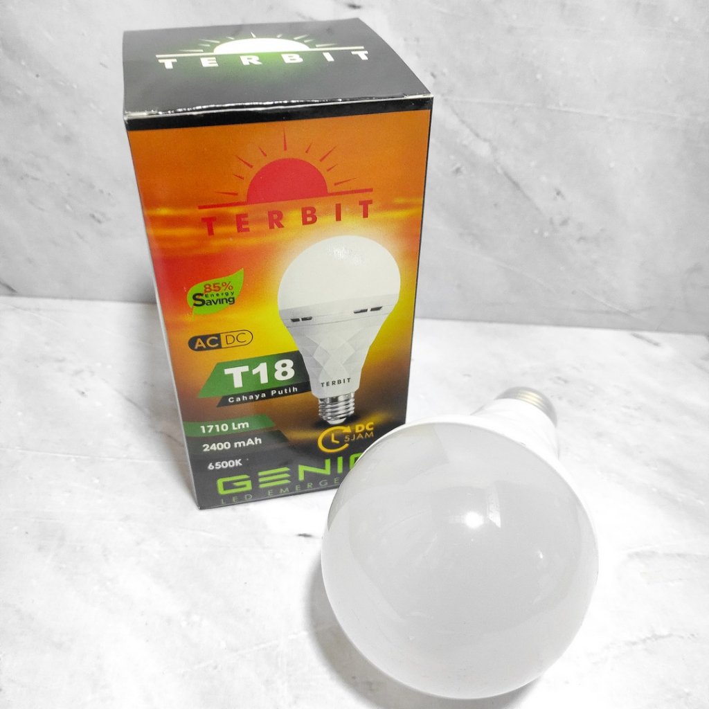 Lampu LED Emergency Terbit Genio A-Bulb Free Fitting Gantung DC 85% Hemat Listrik T9 9watt T12 12watt T18 18watt