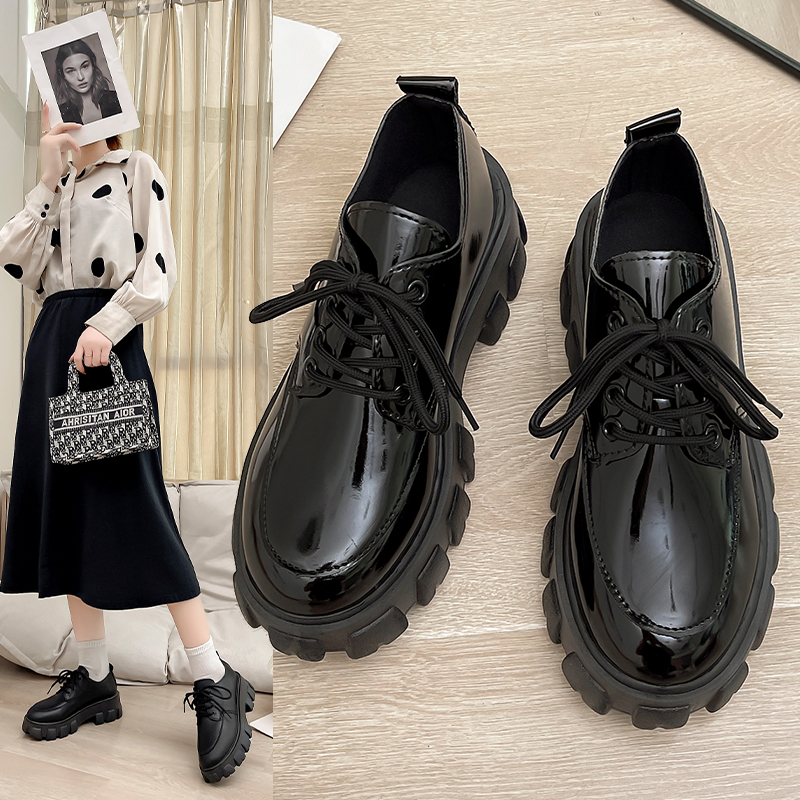 Sepatu Oxford Derby Hak Tinggi Wanita Flatform Ankle Boots Import Bot Kulit Hitam Big Size Platform Shoes Heels Black - Ukuran 35 36 37 38 39 40