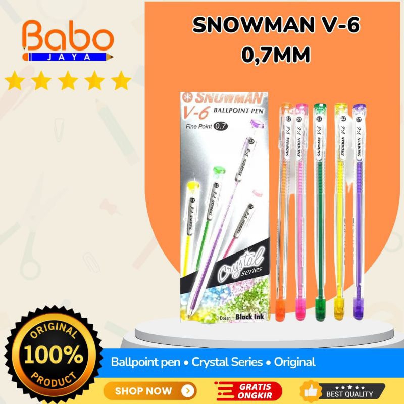 

BABO JAYA BALLPOINT SNOWMAN V-6 / SIZE : 0,7MM BULLET TIP / BANYAK MACAM WARNA