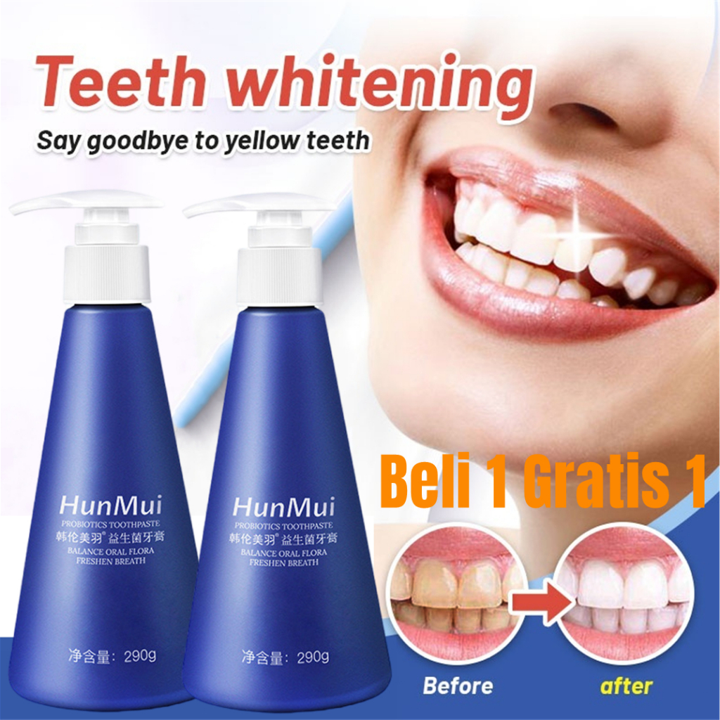 Pasta Gigi Pemutih Permanen Penghilang Karang Gigi dan Gigi Kuning 290g Press-Type Berkapasitas Besar Pasta Gigi Probiotik Menyeimbangkan Bakteri Mulut Teeth Whitening Toothpaste