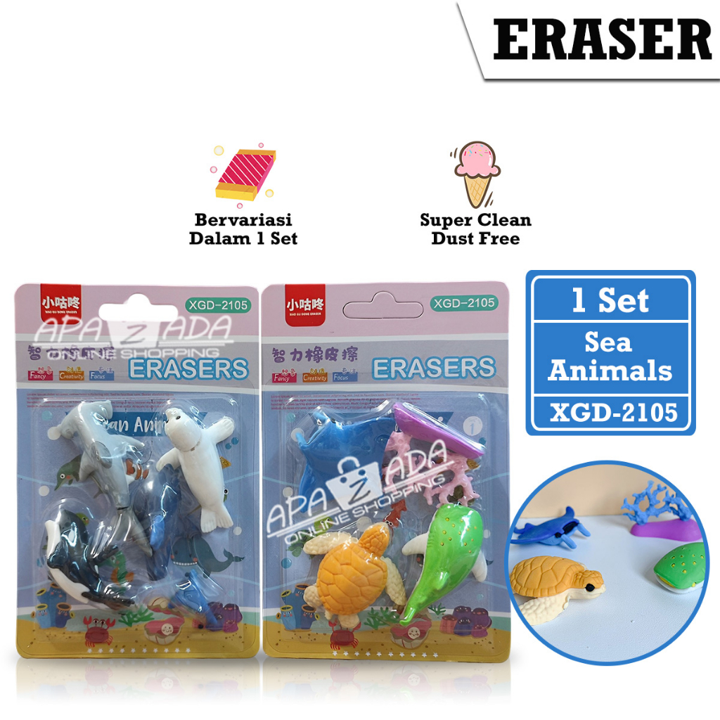 

Apazada - Penghapus Pensil [1 Set - 4 Pcs Penghapus] / Hapusan Sea Animals / Eraser Pensil XGD-2105