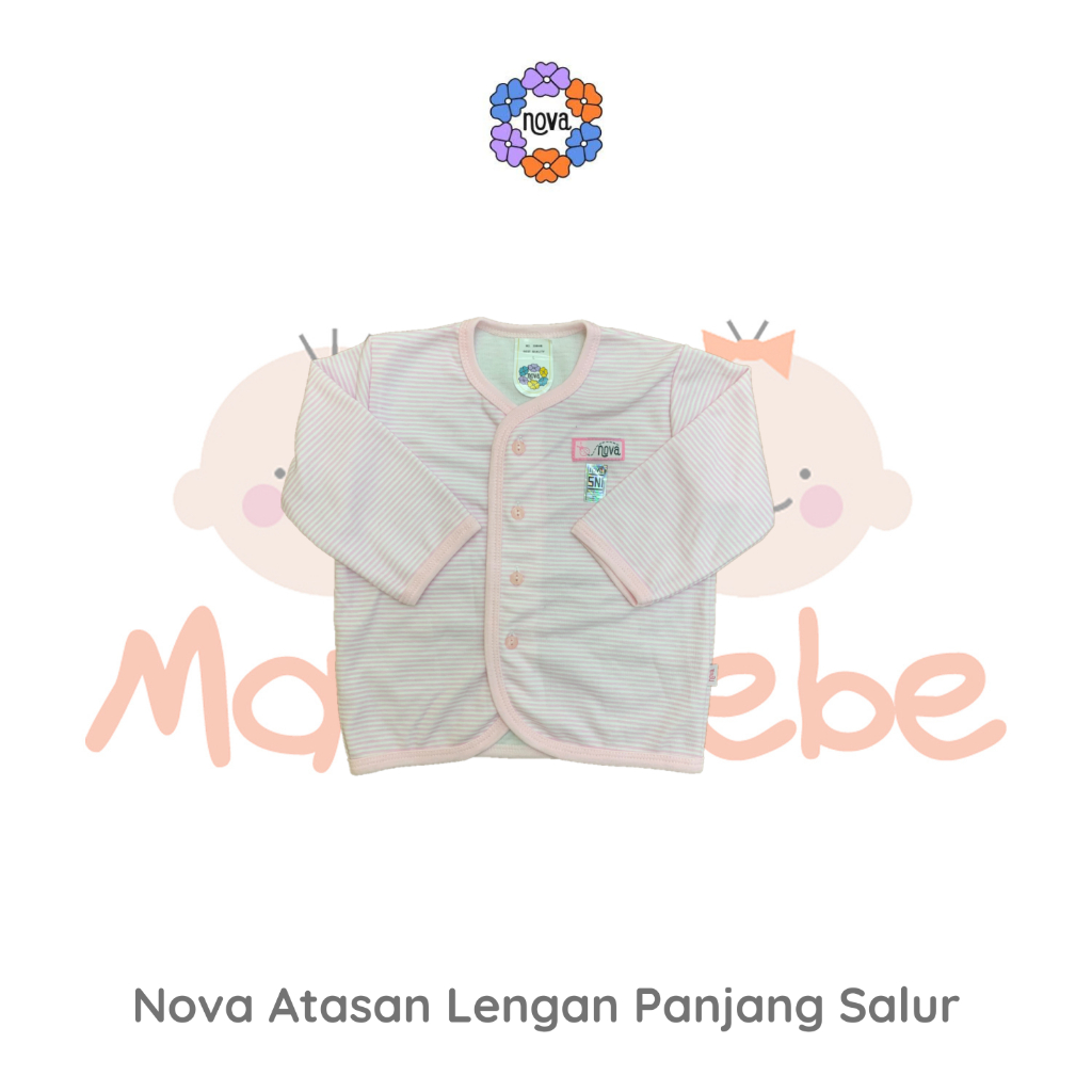 [Size SML] Nova Baby Atasan Kancing Tengah Panjang Salur Baju Bayi