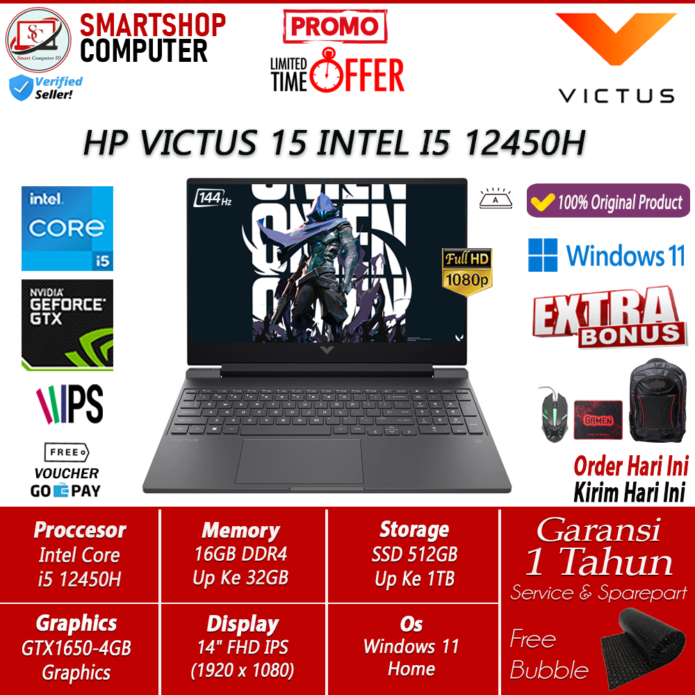 Laptop Gaming Hp Victus i5 12450H 16GB 512GB GTX1650 4gb 15.6 FHD IPS 144Hz