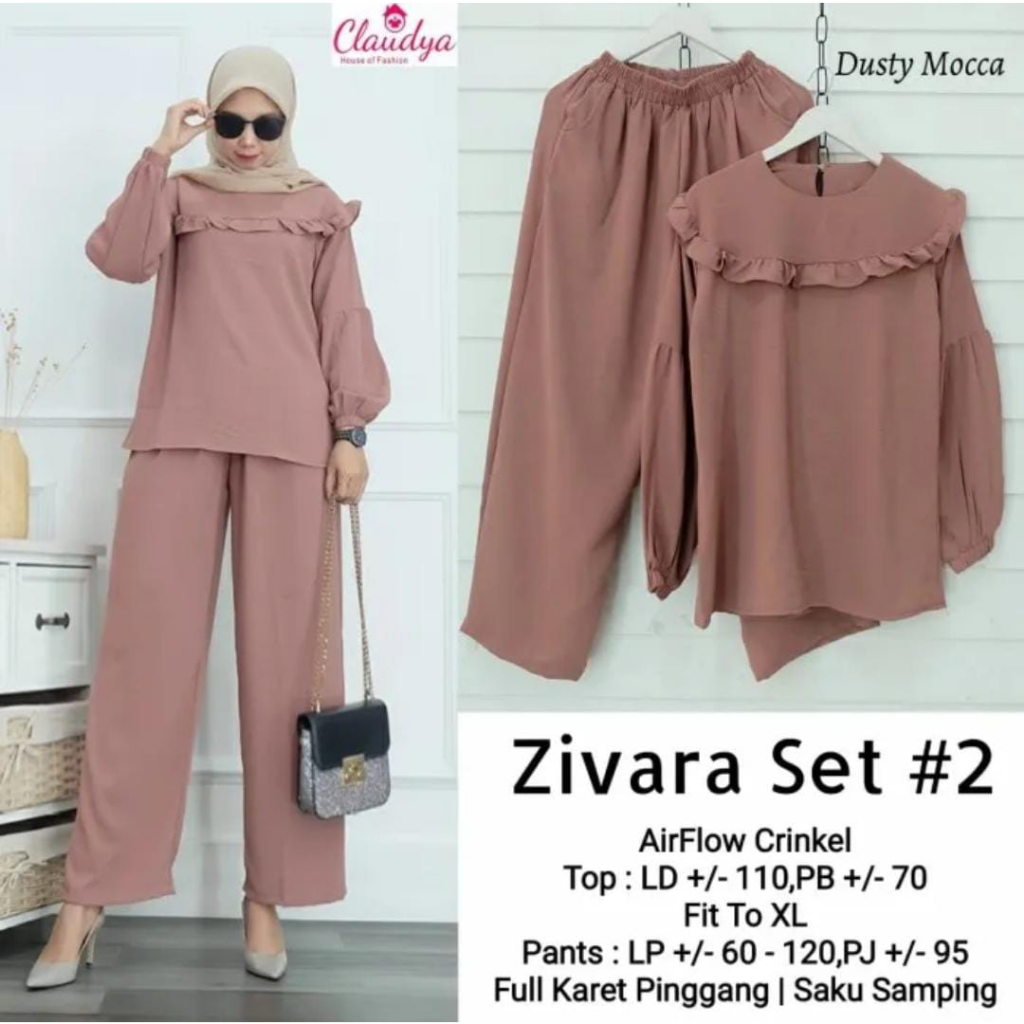 setelan wanita dewasa terbaru zivara set / bahan crinnkle air flow premium terlaris / fashion wanita modern / stlye muslimah tekeren lengan balon panjang