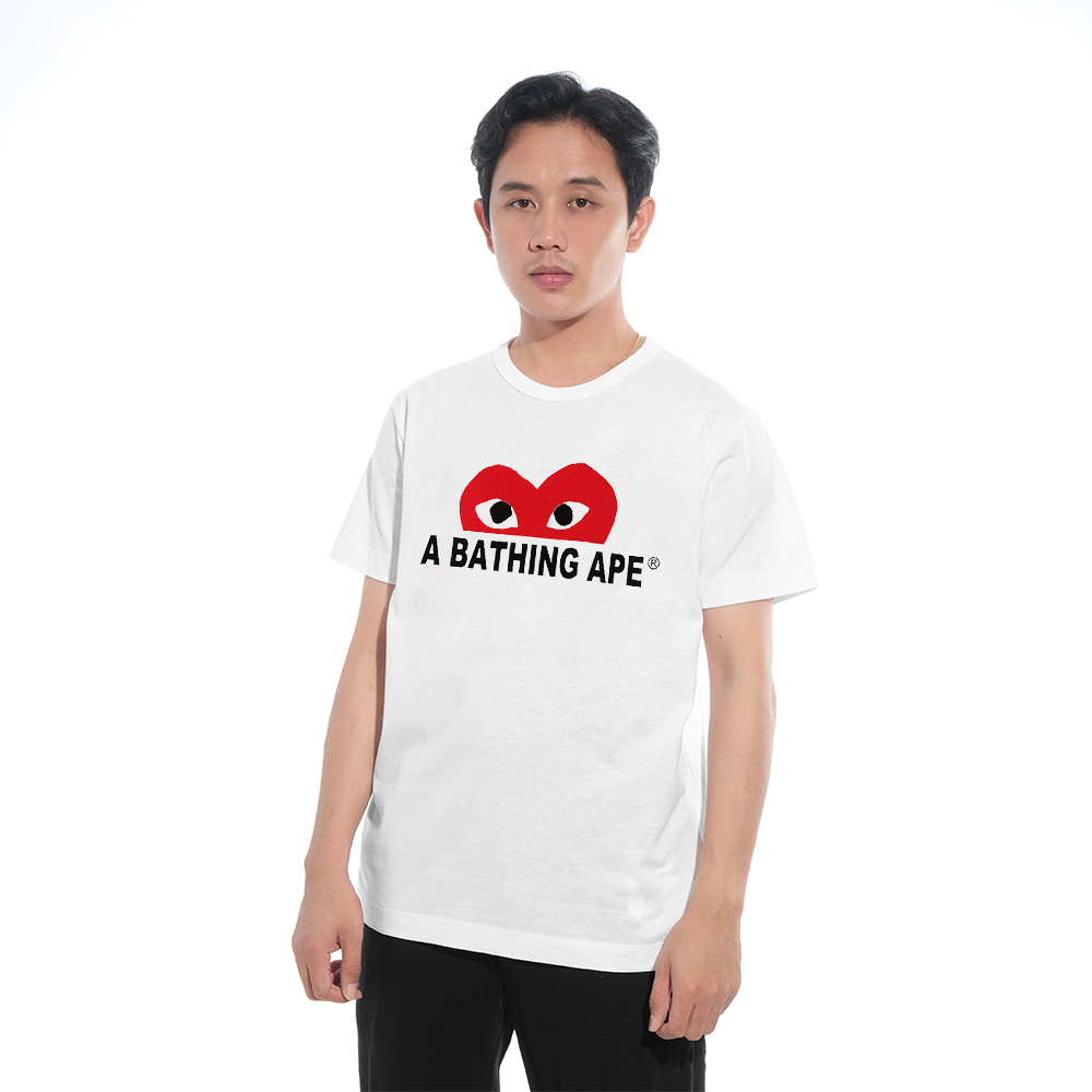 CDG Play X A Bathing Ape Half Heart T-Shirt White