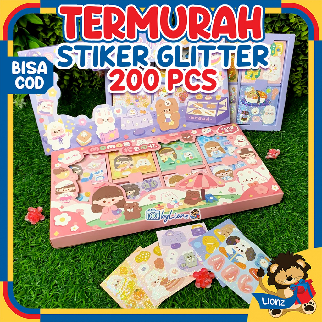 Stiker Aestetic Gliter bahan PET isi 100 &amp; 200 lembar