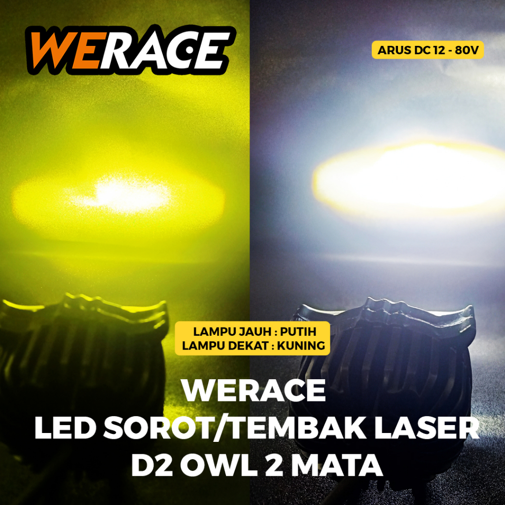 [WERACE] LAMPU LED SOROT/LAMPU TEMBAK OWL 3 MATA 3 MODE BODY BESI / OWL 2 MATA HORNED 40W D2