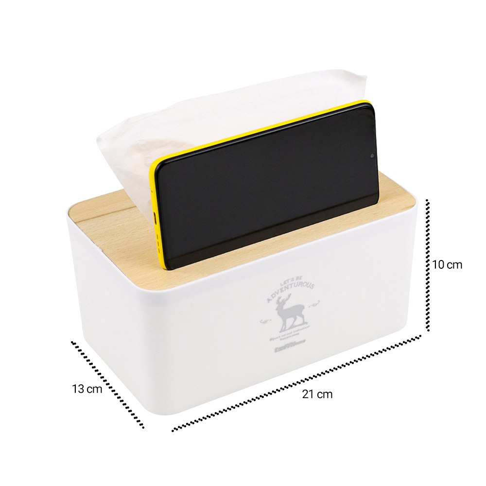 【GOGOMART】Kotak Tisu Kayu Tissue Box Dengan Holder Smartphone Tempat Hanphone