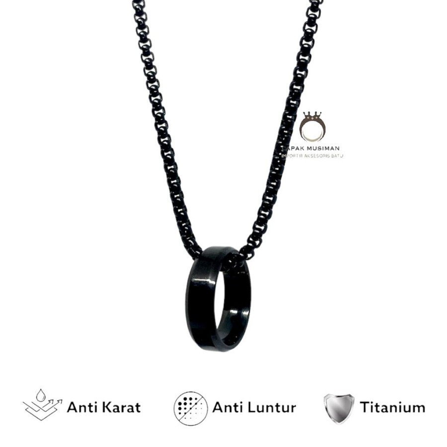 Kalung Titanium Pria Model Cincin Anti Karat Asli Original