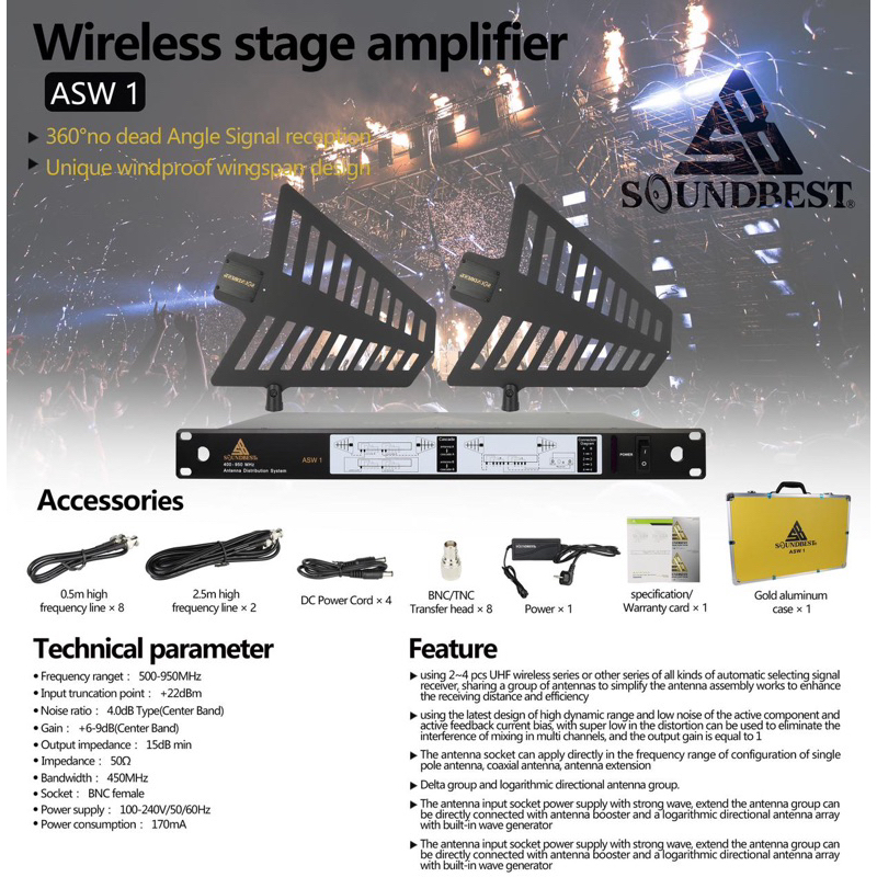 Penguat Antena Mic Wireless Distributor Soundbest ASW 1 Original Memperkuat Frequensy