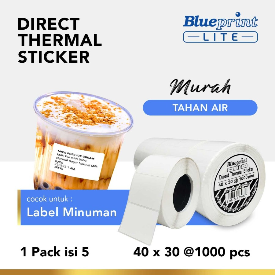 

LITE 40x30 mm isi 1000pcs BL-DTS4030 Direct Thermal Sticker Label Resi LITE BLUEPRINT DTS