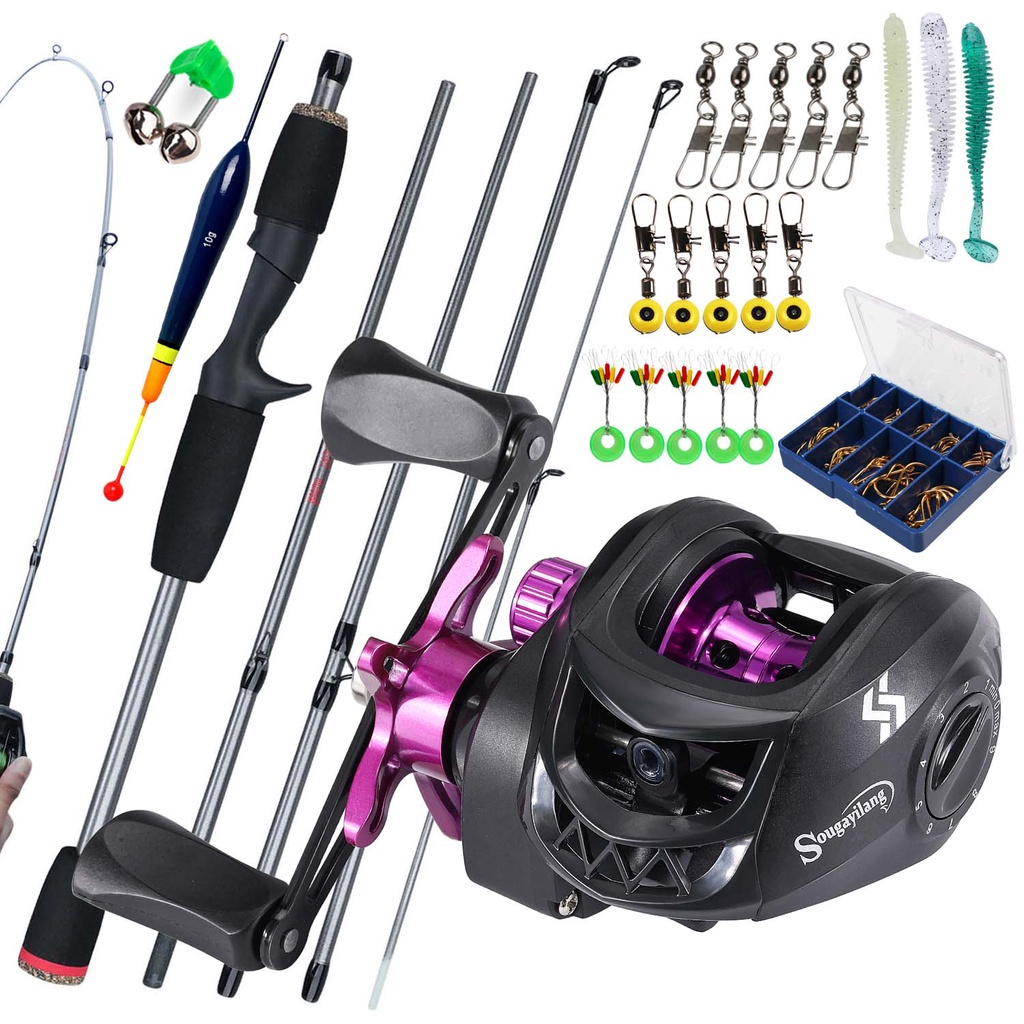 Joran dan Reel 1.8M 5 Bagian Casting Fishing Rod 7.2:1 Rasio Gear Rem Magnetik Baitcasting Reel Memancing Baris Lure Combo Set
