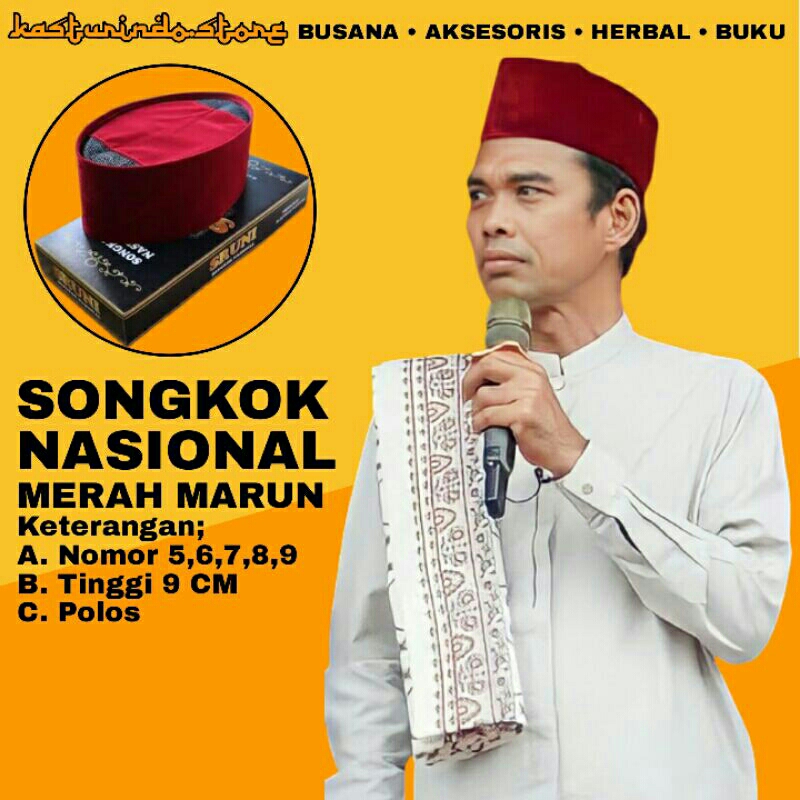 Songkok Jawara Peci Merah Marun Maron Peci UAS Ustadz Abdussomad Abdus Somad Kopiah Kopyah Merk Pres