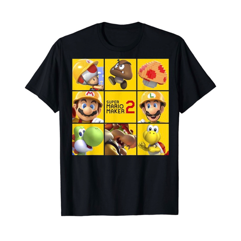 Atasan Baju Kaos Super Mario Maker 2 Character Logo Box Grid Panel T-Shirt or kids Baju anak laki - 