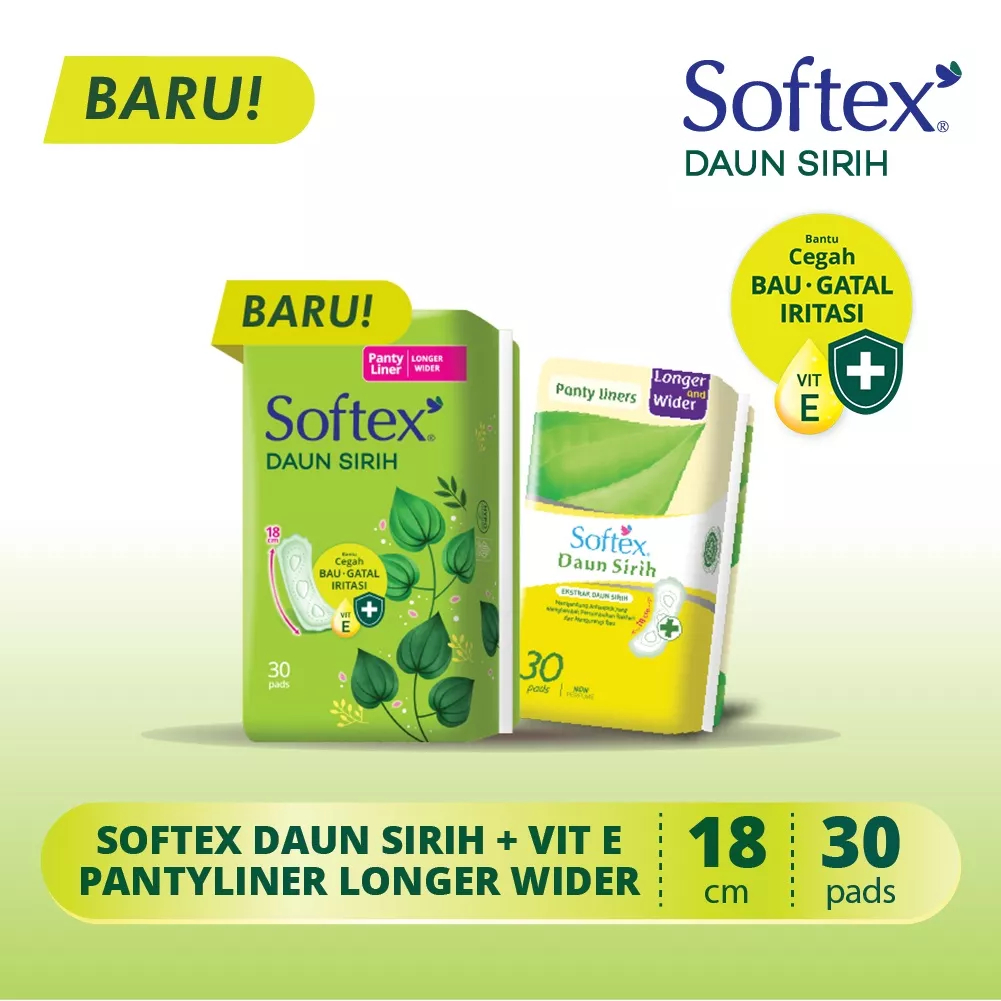 Softex Daun sirih ( pantyliner isi 30 pads) longer &amp; wider mint / greenteea pembalut (no.05)